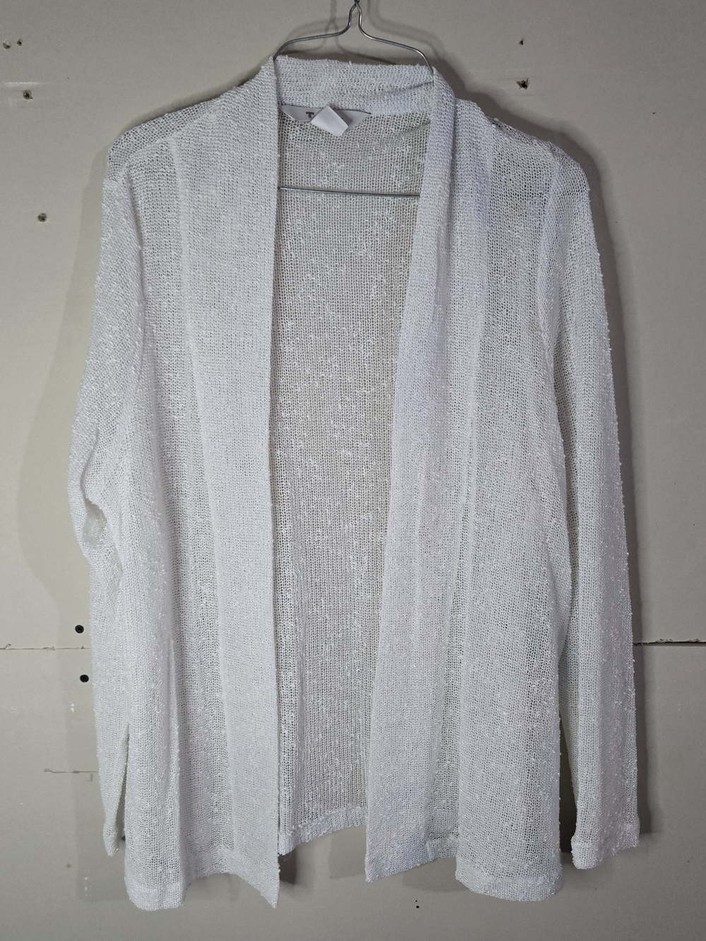 TanJay White Open Front Knit Cardigan Sweater Lightweight Large